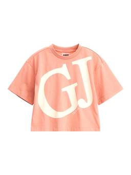Guess - Girls Peach Cotton Blend Round Neck T-Shirt