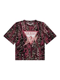 Guess - Girls Multi-Color Cotton Blend Round Neck T-Shirt