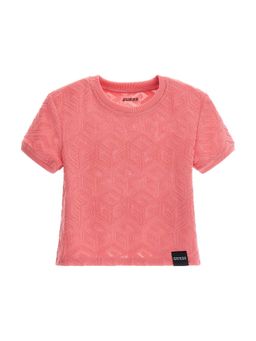 Guess - Girls Pink Polyester Round Neck T-Shirt