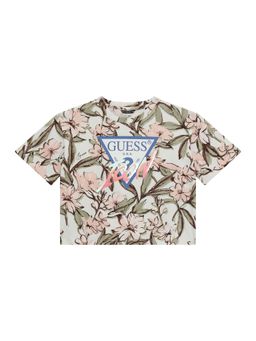 Guess - Girls Green Cotton Blend Round Neck T-Shirt