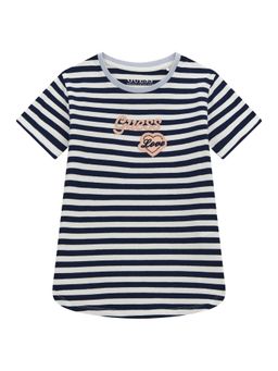 Guess - Girls Navy Blue Cotton Blend Round Neck T-Shirt