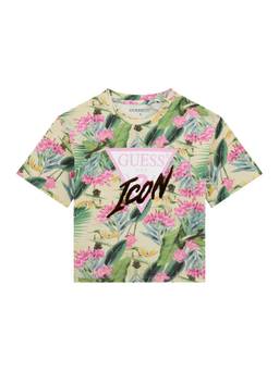 Guess - Girls Yellow Cotton Blend Round Neck T-Shirt