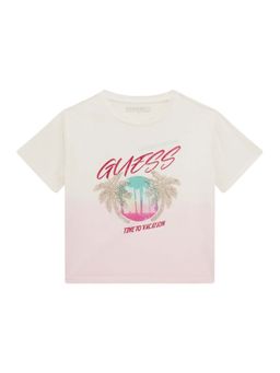 Guess - Girls Multi-Color Cotton Blend Round Neck T-Shirt
