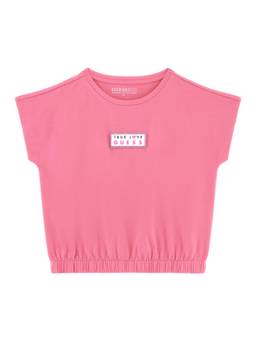 Guess - Girls Pink Cotton Blend Round Neck Top