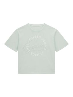 Guess - Girls Green Cotton Blend Round Neck T-Shirt