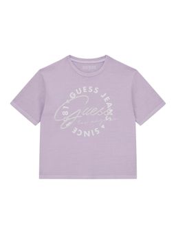 Guess - Girls Purple Cotton Blend Round Neck T-Shirt