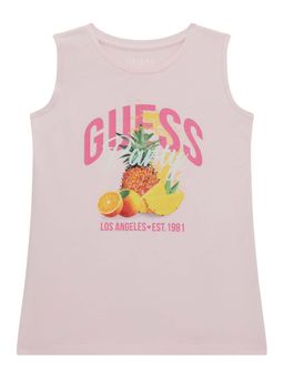 Guess - Girls Pink Cotton Blend Round Neck Top