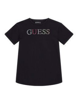 Guess - Girls Black Cotton Blend Round Neck T-Shirt