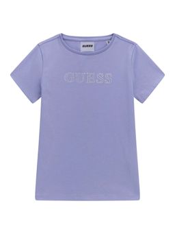 Guess - Girls Purple Cotton Blend Round Neck T-Shirt