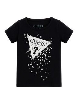 Guess - Girls Black Cotton Blend Round Neck T-Shirt