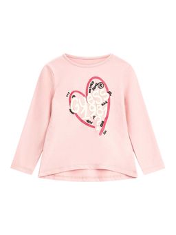 Guess - Girls Pink Cotton Blend Round Neck T-Shirt
