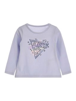 Guess - Girls Lavender Cotton Blend Round Neck T-Shirt