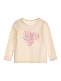 Guess - Girls Off White Cotton Blend Round Neck T-Shirt