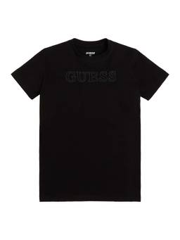 Guess - Boys Black Cotton Blend Round Neck T-Shirt