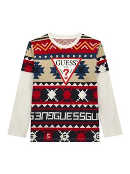 Guess - Boys Multi-Color Cotton Blend Round Neck T-Shirt
