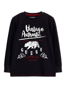 Guess - Boys Black Cotton Blend Round Neck T-Shirt