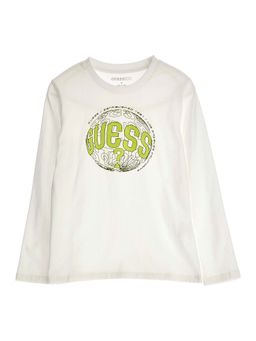 Guess - Boys White Cotton Blend Round Neck T-Shirt