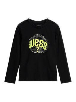 Guess - Boys Black Cotton Blend Round Neck T-Shirt