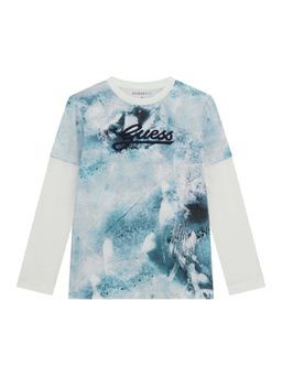 Guess - Boys Blue Cotton Blend Round Neck T-Shirt