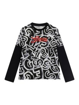 Guess - Boys Black Cotton Blend Round Neck T-Shirt
