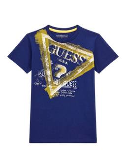 Guess - Boys Navy Blue Cotton Blend Round Neck T-Shirt