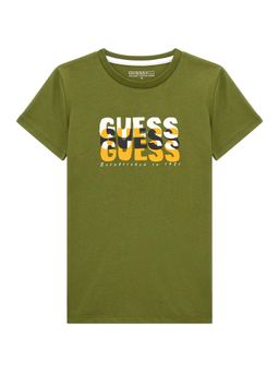 Guess - Boys Green Cotton Blend Round Neck T-Shirt