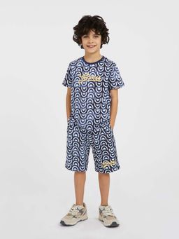 Guess - Boys Navy Blue Cotton Blend Round Neck T-Shirt