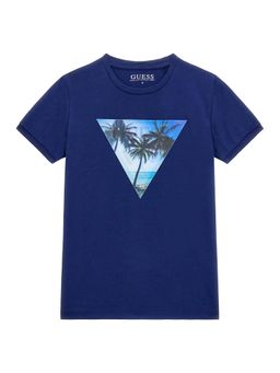 Guess - Boys Navy Blue Cotton Blend Round Neck T-Shirt
