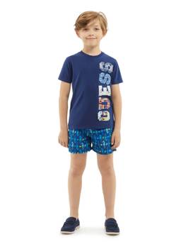 Guess - Boys Navy Blue Cotton Blend Round Neck T-Shirt