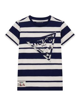 Guess - Boys Navy Blue Cotton Blend Round Neck T-Shirt