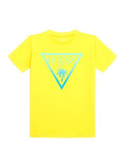 Guess - Boys Yellow Cotton Blend Round Neck T-Shirt