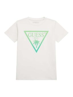 Guess - Boys White Cotton Blend Round Neck T-Shirt