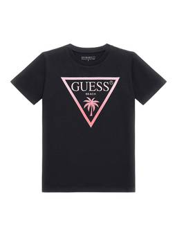 Guess - Boys Black Cotton Blend Round Neck T-Shirt