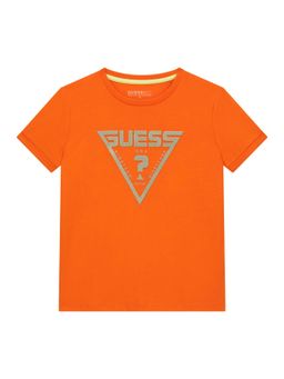 Guess - Boys Orange Cotton Blend Round Neck T-Shirt