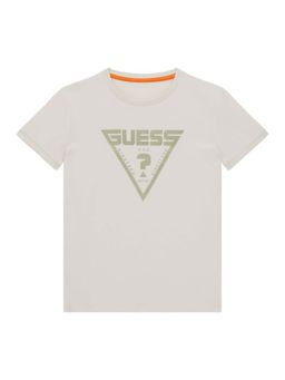 Guess - Boys White Cotton Blend Round Neck T-Shirt