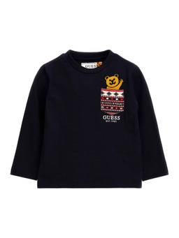 Guess - Boys Navy Blue Cotton Blend Round Neck T-Shirt
