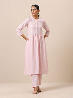 trueBrowns - Cotton Rose Pink Flared Kurta Pant (Set of 2)