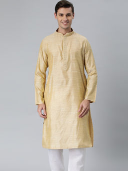 Manthan - Fawn Art Silk Full Sleeves Solid Kurta