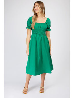 Trendyol - Green Puff Sleeve Midi Smock Dress