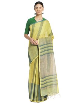 Fabindia - Linen Striped Sari (Light Green)