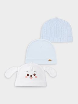 Mi Arcus - Cotton Solid and Printed Cap (Pack Of 3) (0-6 Months)