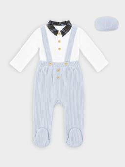 Mi Arcus - Cotton Solid Dungaree with Bodysuit and Cap