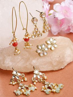 Karatcart - Set of 4 Handcrafted Kundan Earrings Combo for Women