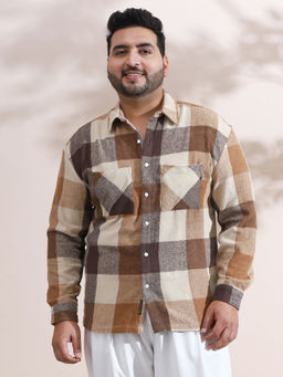 Instafab Plus - Men Chocolate Brown Buffalo-Check Utility Shirt