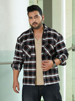 Instafab Plus - Men Obsidian Black Halo-Check Utility Shirt