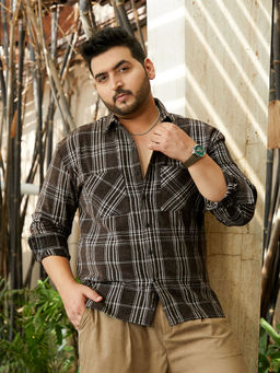 Instafab Plus - Men Midnight Brown Multi-Check Utility Shirt