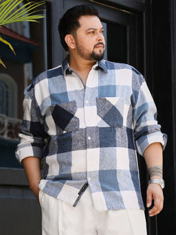 Instafab Plus - Men Steel Blue Buffalo-Check Utility Shirt