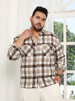 Instafab Plus - Men Chocolate Brown Buffalo-Check Utility Shirt