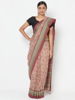 Fabindia - Cotton Kalamkari Printed Saree Without Blouse