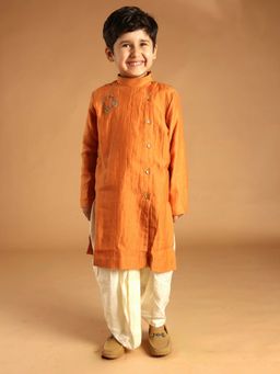 Tilsim by Sagarika Mehrotra - Noor Orange Hand Embroidery Kurta And Pyjama